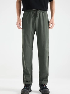 Men's ice silk high elastic quick dry straight pants in army green with drawstring