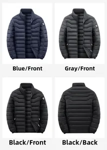 Detail view of winter quilted puffer jacket showing colors and shield badge on sleeve