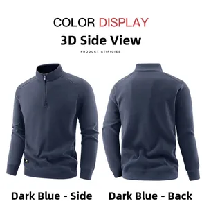 Detail view showing side and back angles of navy blue thermal fleece pullover jacket