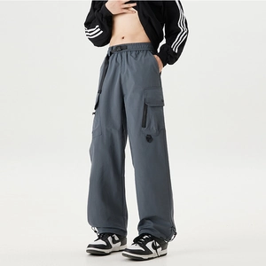 Men Cargo Pants Polyester Multi Pocket Adjustable Drawstring Hem Elastic Waist Tactical Streetwear Fashion Outdoor Trousers