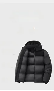 Detail showing the windproof placket and heating lining of the men's winter puffer jacket