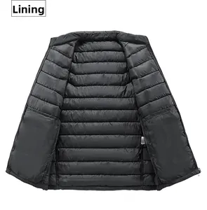Close-up detail of the inner lining and large interior pocket on a black down vest