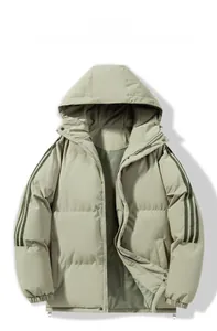 Close-up of side three-stripe ribbon detail and adjustable drawstring on hooded jacket