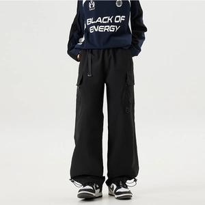 2024 casual black cargo pants with elastic waist and adjustable drawstring cuffs