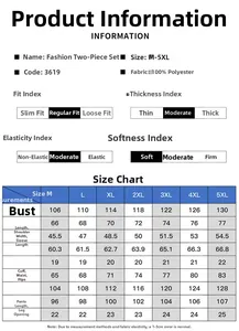 Detailed size guide table for men's polyester tracksuit including bust and length data
