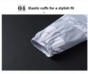 Detail view of elastic cuffs on quick-dry sun protection jacket with grey geometric patterns
