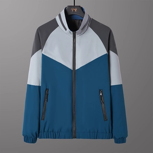 Men Color Block Casual Jacket Synthetic Windproof Stand Collar Zip Up Sporty Outerwear For Men Daily Outdoor Streetwear