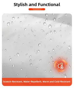 Close-up of waterproof and windproof fabric with water droplets on thermal jacket