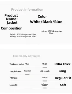 Detailed size and material chart for the waterproof polyester outdoor jacket