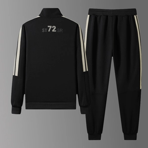 Men's black tracksuit with white side stripes and ST 72 SR print on the back of jacket