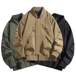Men's outdoor bomber jacket set in army green, khaki, and black colors for tactical wear