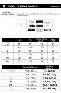 Size chart and fabric details for men's vintage PU leather jacket with measurements