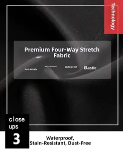 Close-up of black four-way stretch fabric with waterproof and wrinkle-resistant texture