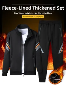 Men's thermal sportswear set detail featuring orange stripe accents and soft fleece lining