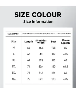 Size chart showing chest and length measurements for men's business casual jacket