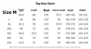 Detailed size guide table for men's camouflage jacket including M to 5XL measurements