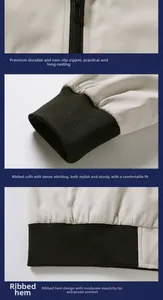 Dettaglio della giacca casual crema con cerniera nera, polsini e orlo a coste elasticizzati