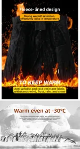 Detailed view of the thermal fleece lining and windproof fabric of this black winter vest