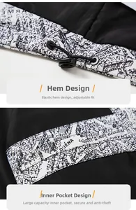 Detail of adjustable drawstring hem and inner anti-theft pocket on the jacket