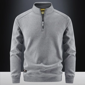 Men's grey half-zip thermal fleece sweatshirt with a high collar and casual fit