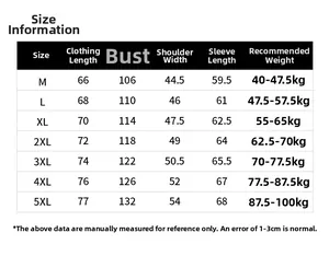Detailed size chart for men's casual jacket showing measurements from M to 5XL