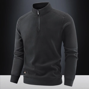 Outdoor thermal half-zip fleece sweatshirt for men with standing collar in black color