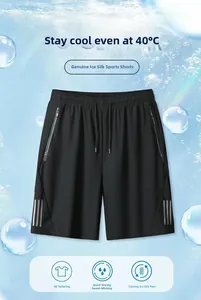 Detail of ice silk sports shorts featuring 3D tailoring and side stripes for cooling comfort