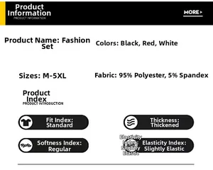 Detailed size chart and material specifications for the polyester fashion tracksuit