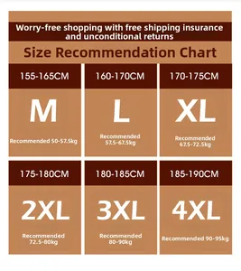 Detailed size chart for men's winter jacket with height and weight recommendations