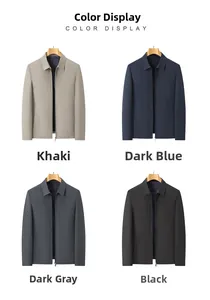 Detailed color display of men's business casual lapel jackets in khaki grey and blue