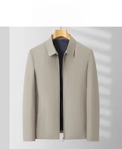 Detailed tiled show of men's casual jacket featuring premium collar and zipper lining
