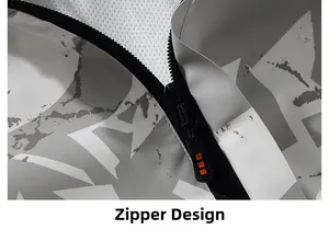 Detail of waterproof camouflage jacket featuring smooth zipper and breathable mesh lining
