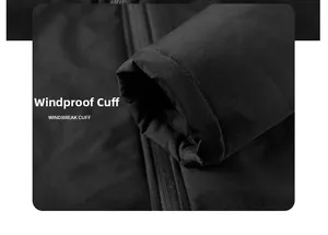 Détail du poignet coupe-vent haute densité sur une veste d'hiver épaisse pour hommes