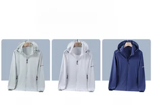 Detailed comparison of gray, white, and blue summer quick-dry hooded sun protection jackets