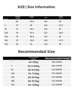 Guide des tailles détaillé pour veste d'hiver homme avec mesures allant de M à 5XL