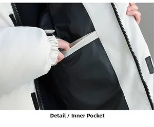 Detail view of winter jacket inner pocket with high-quality zipper and windproof cuff