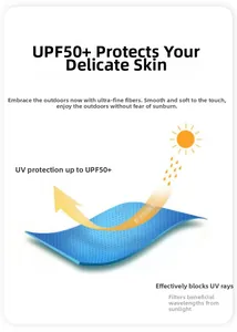 UPF50+ blue microfiber fabric detail showing UV protection and honeycomb texture