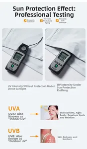 Detail showing UV protection test results for lightweight men's outdoor sun jacket