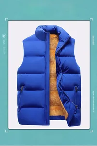 Detail of royal blue vest with warm ginger fleece lining and full zipper closure