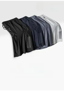 Detail of high-stretch ice silk fabric on five colors of men's quick-dry sports shorts