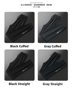 Détail du pantalon en soie glacée pour hommes, séchage rapide, en noir et gris, styles variés