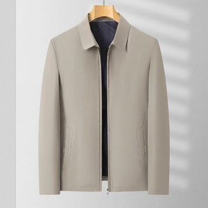 Men's Business Casual Lapel Jacket Windproof Zipper Outerwear Lightweight Striped Lining Jacket For Spring Autumn Solid Coat