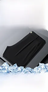 Detail of breathable knit ice silk fabric with drawstring waist and zipper back pocket