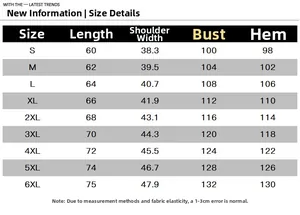 Detailed size chart for men padded vest showing measurements from S to 6XL in a table