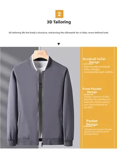 Men's baseball collar jacket detail featuring 3D tailoring and silver zipper closure