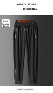 Détail du pantalon en soie glacée noire pour homme avec cordon et poches zippées
