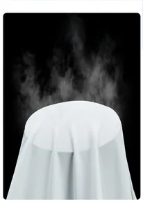 Macro shot showing high breathability of white sun protection fabric with steam detail