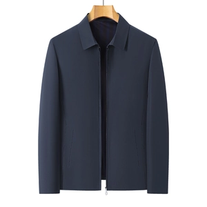 Men's navy blue casual business jacket with classic lapel and zipper closure