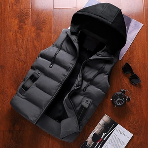 Gilet Matelassé Décontracté pour Hommes avec Capuche Veste sans Manches Coupe-vent Chaud pour Hiver Automne Extérieur