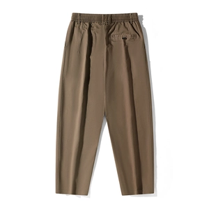 Men's dark brown business casual straight trousers with comfortable elastic waistband